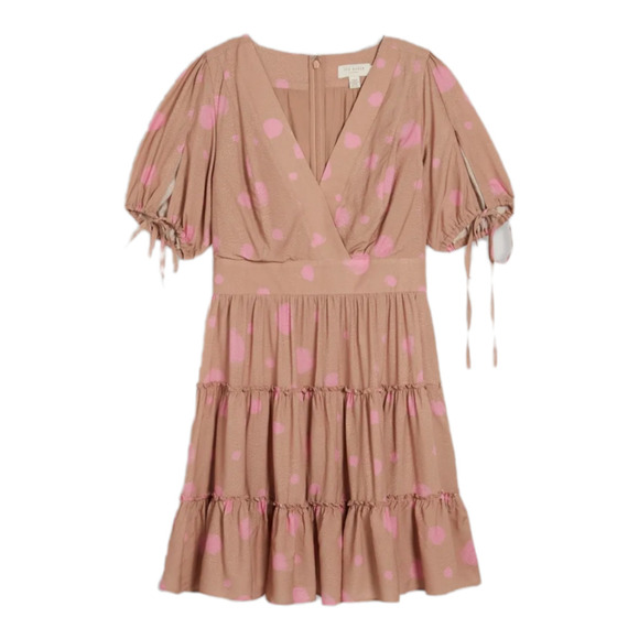 TED BAKER Stefina Dot Print Tiered Ruffle Minidress Size 14 New Pink Fit & Flare - Picture 13 of 14